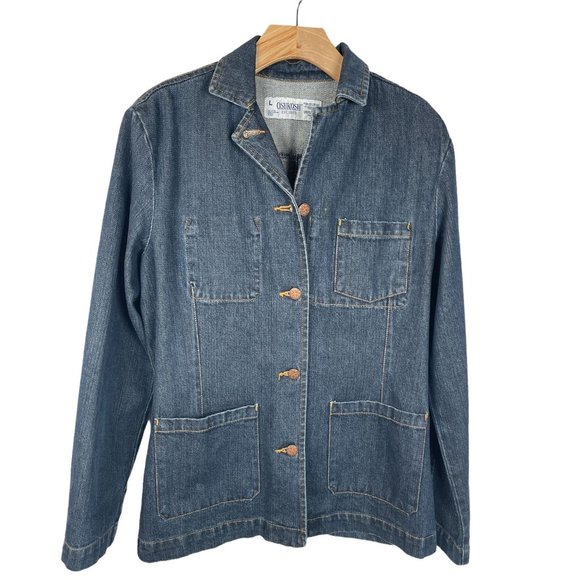RARE Vintage Oshkosh Dark Denim Chore Barn Coat 90's Utility Workwear LG - Picture 1 of 6